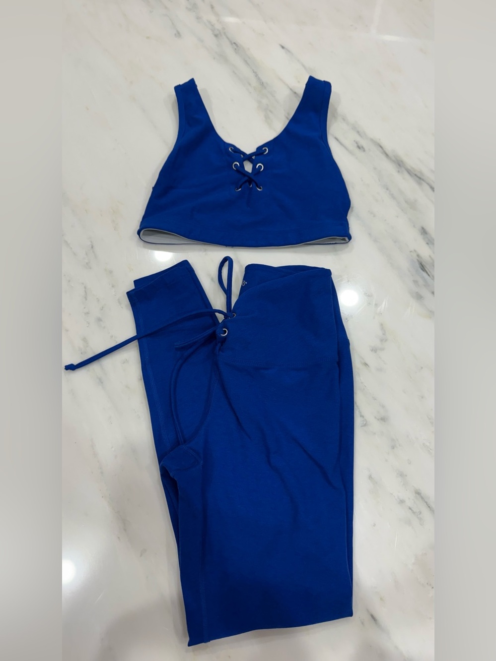 YEAR OF OURS Electric Blue Lace-Up Crop Top & Leggings Set